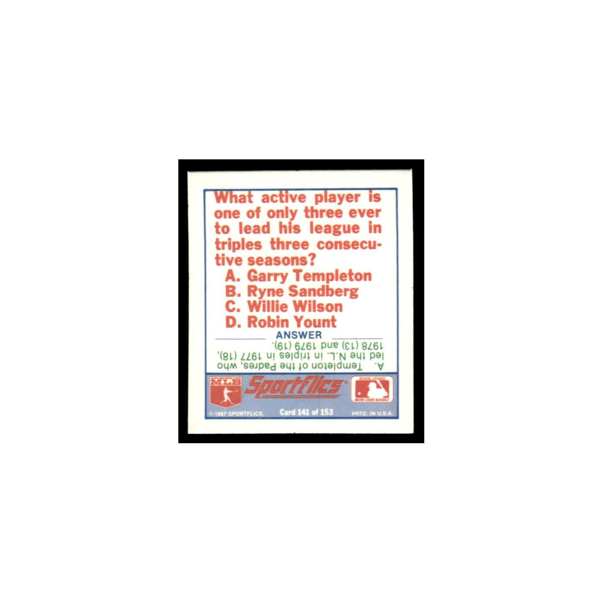 St. Louis Cardinals 1988 Sportflics Mini Team Logo Trivia #141 Baseball Card NM