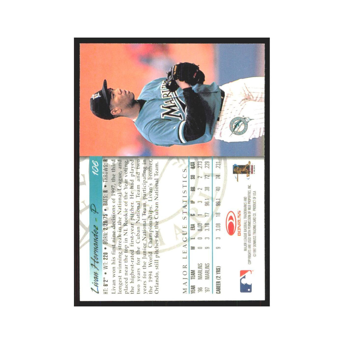 1998 Donruss Livan Hernandez Florida Marlins #106