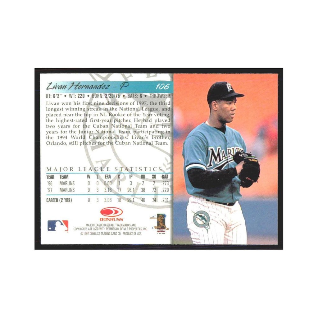 1998 Donruss Livan Hernandez Florida Marlins #106