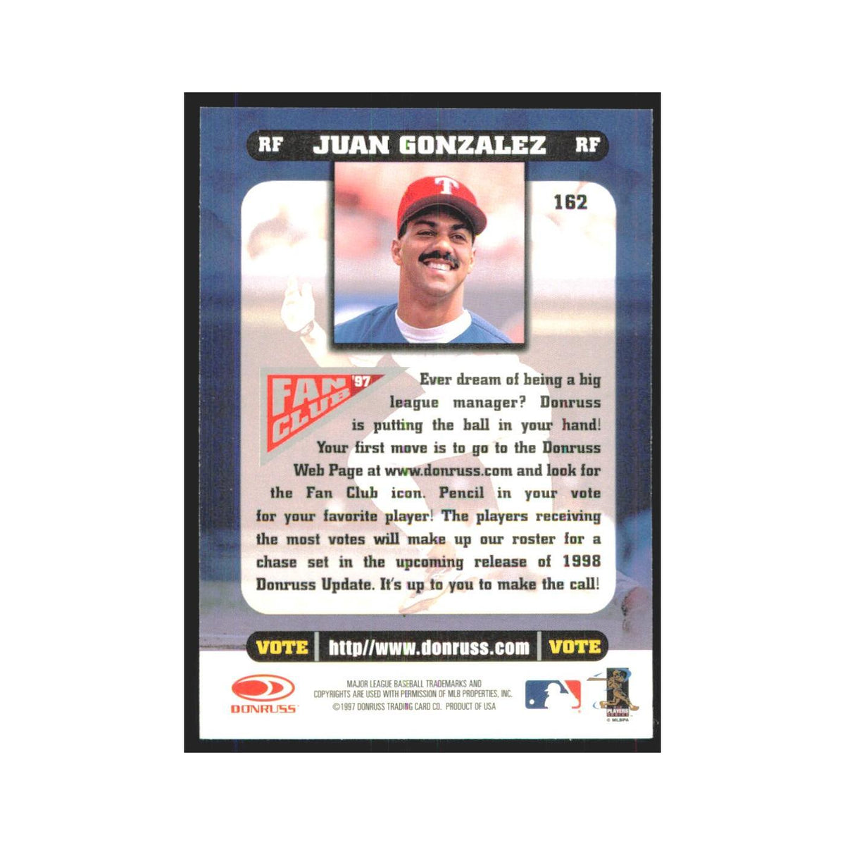 1998 Donruss Juan Gonzalez Rangers #162