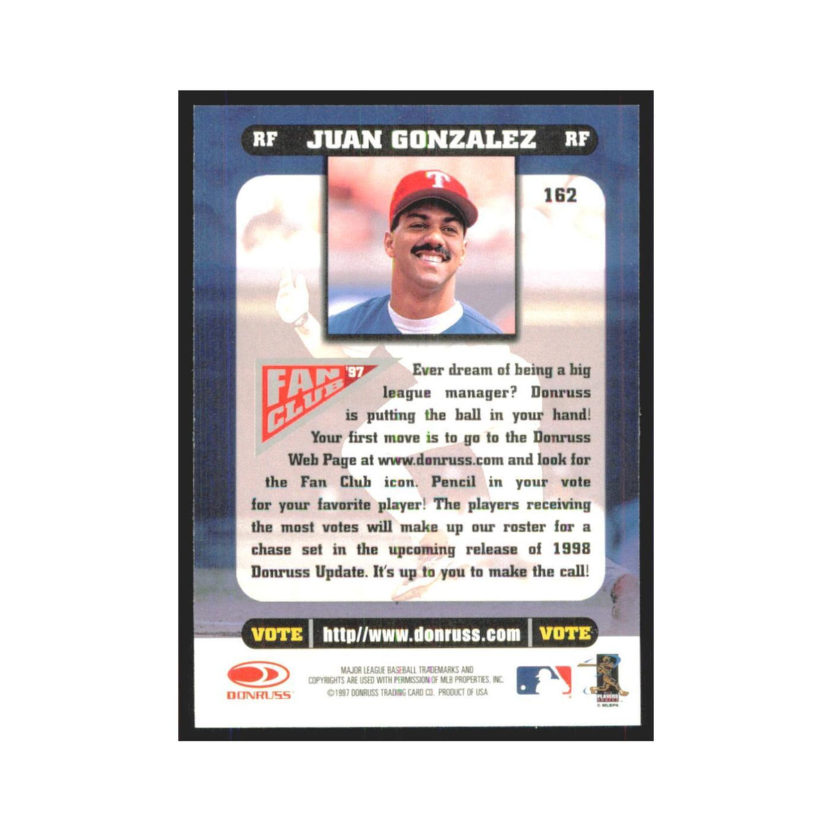1998 Donruss Juan Gonzalez Rangers #162