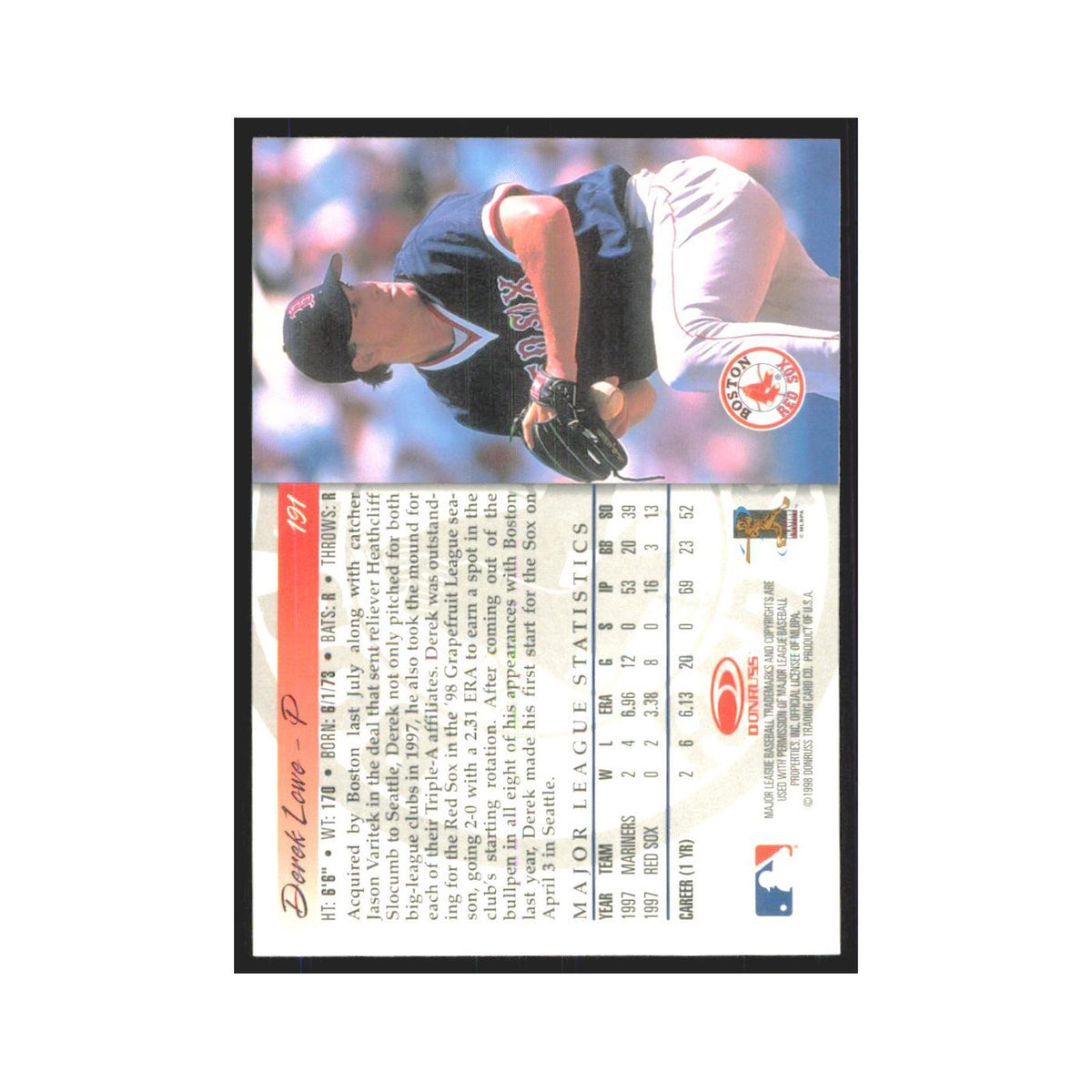 1998 Donruss Derek Lowe Red Sox #191