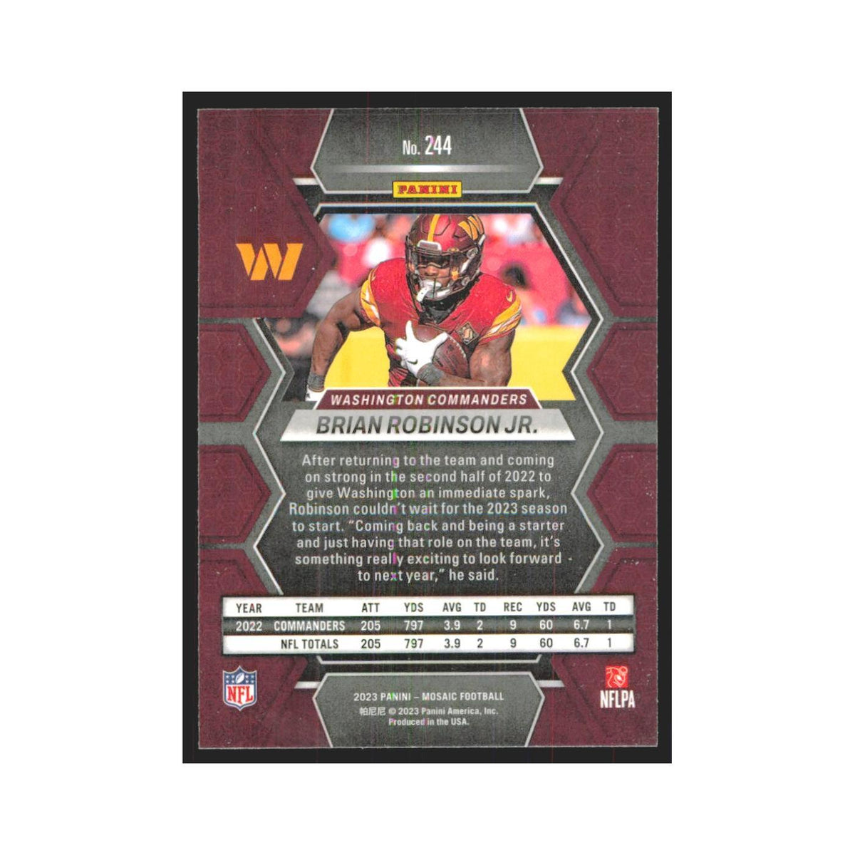 2023 Panini Mosaic Brian Robinson Jr. Commanders #244