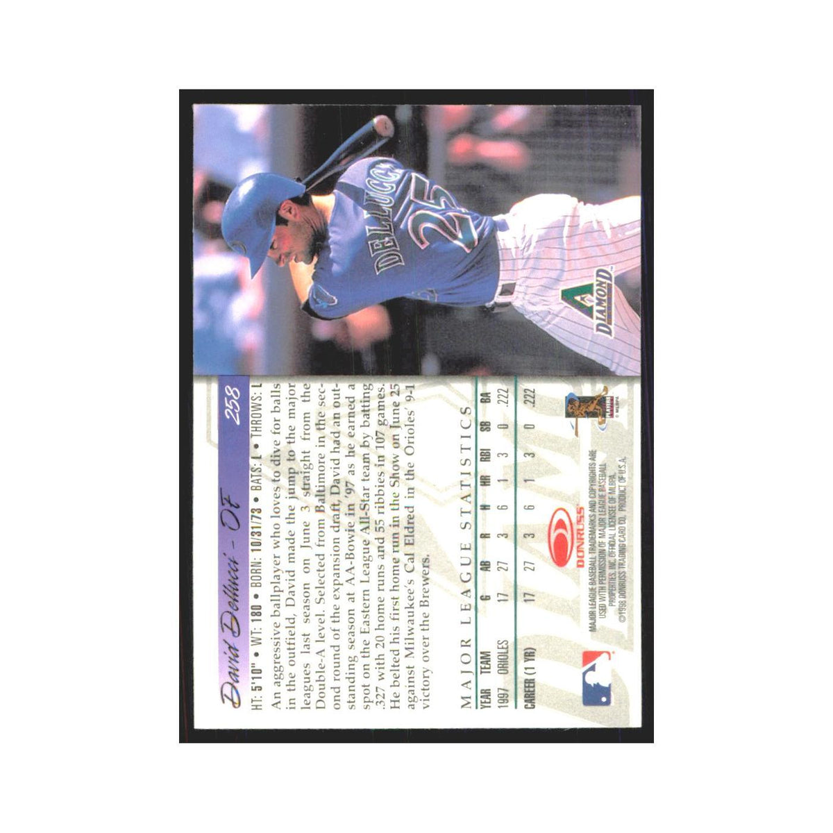 1998 Donruss David Dellucci RC Diamondbacks #258