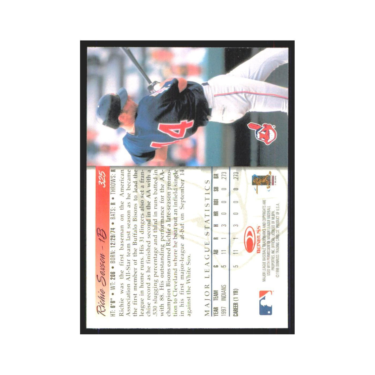 1998 Donruss Richie Sexson RC Indians #325