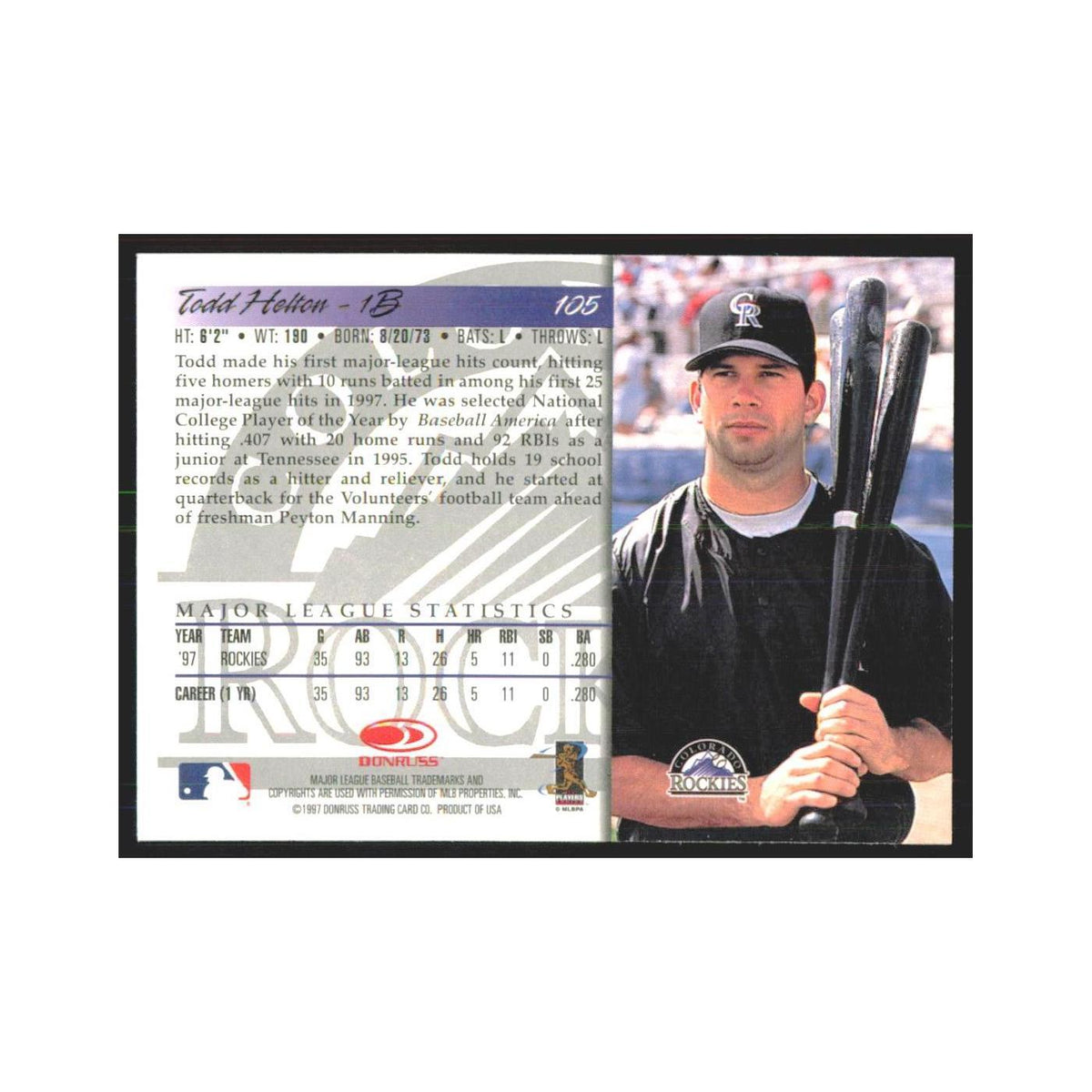1998 Donruss Todd Helton RC Rockies #105