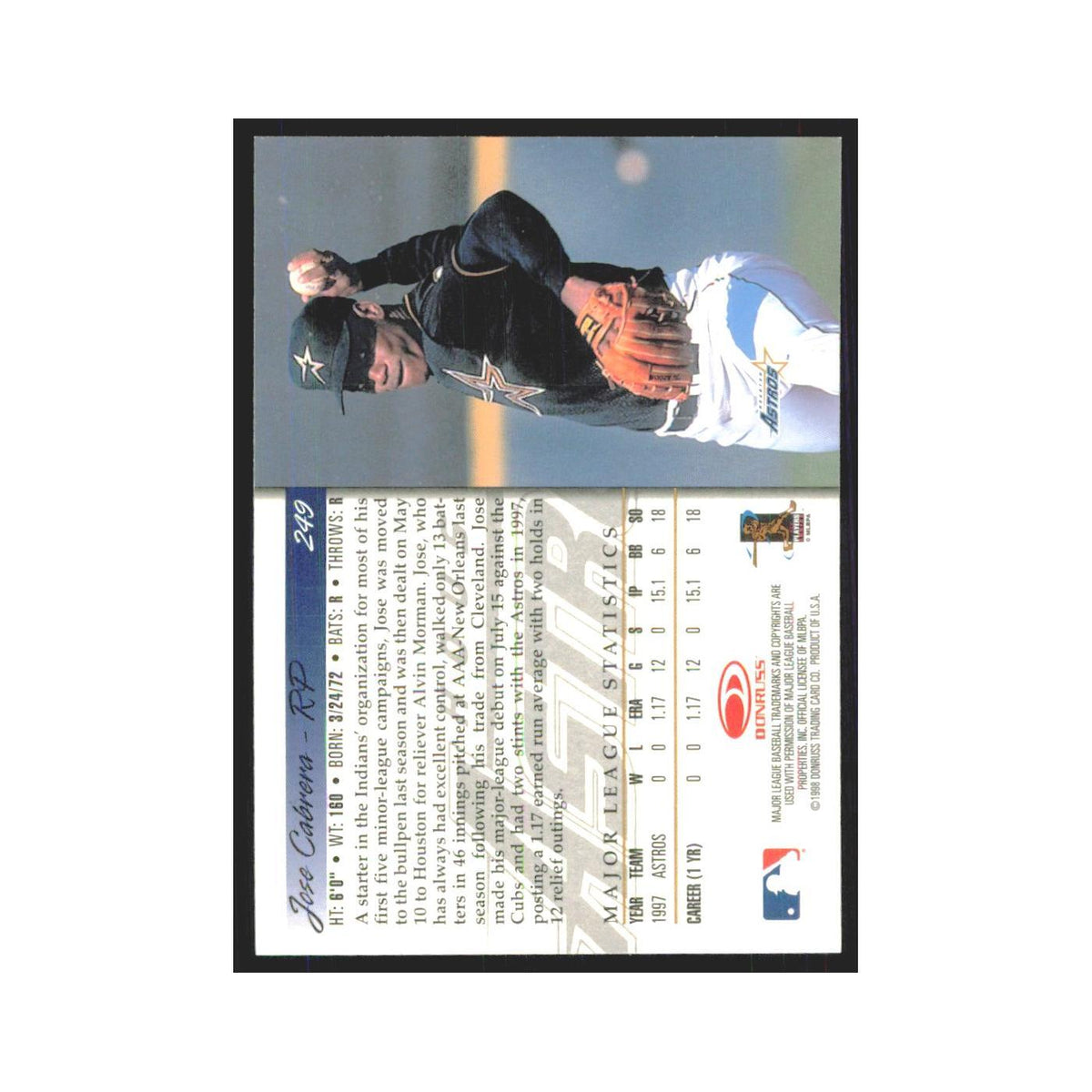 1998 Donruss Jose Cabrera RC Astros #249