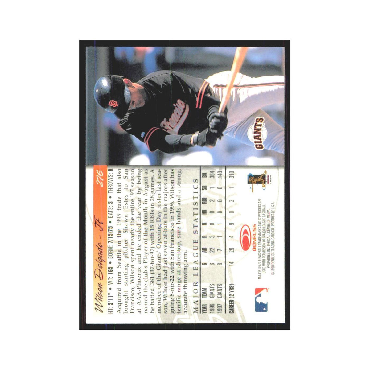 1998 Donruss Wilson Delgado RC Giants #276