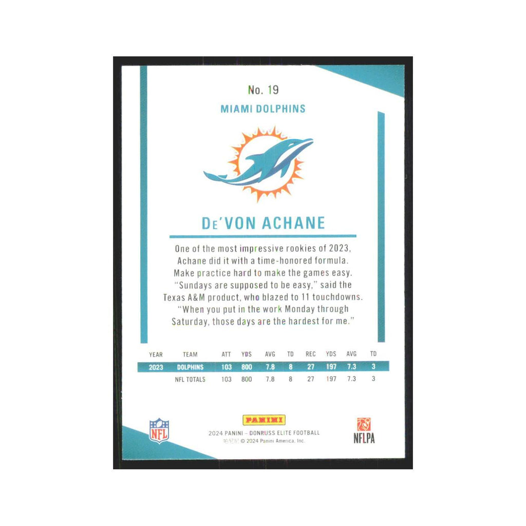 2024 Donruss Elite De'Von Achane Dolphins #19