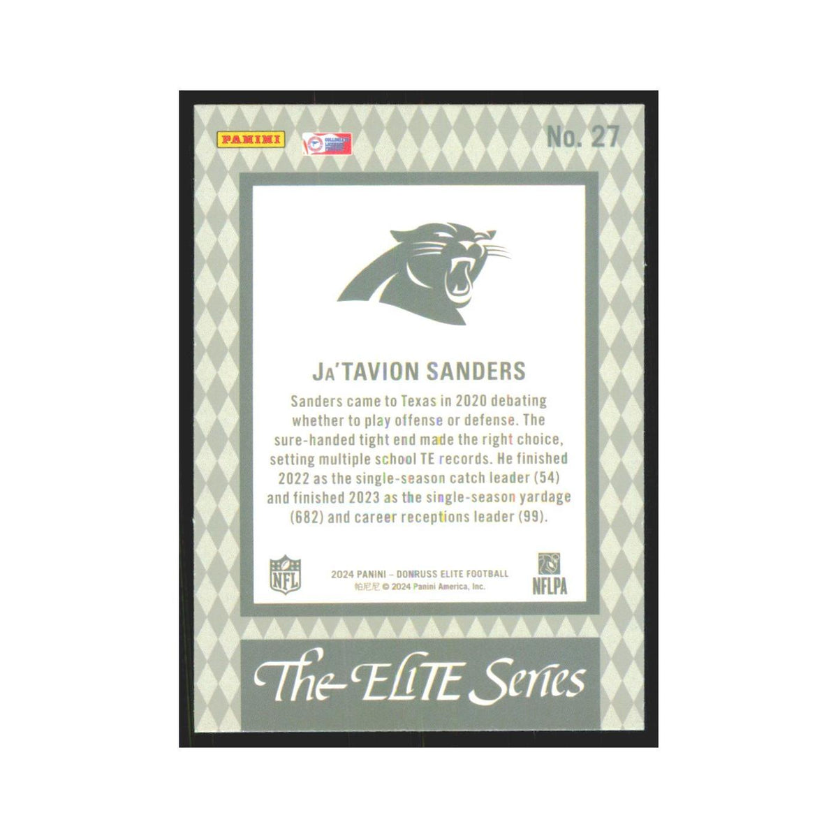 2024 Donruss Elite Ja'Tavion Sanders RC Panthers #27