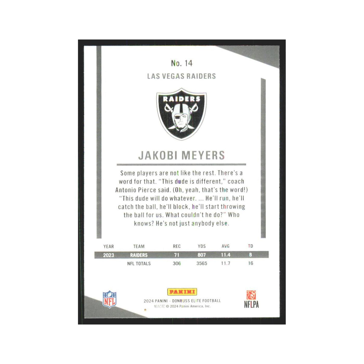 2024 Donruss Elite Jakobi Meyers Raiders #14