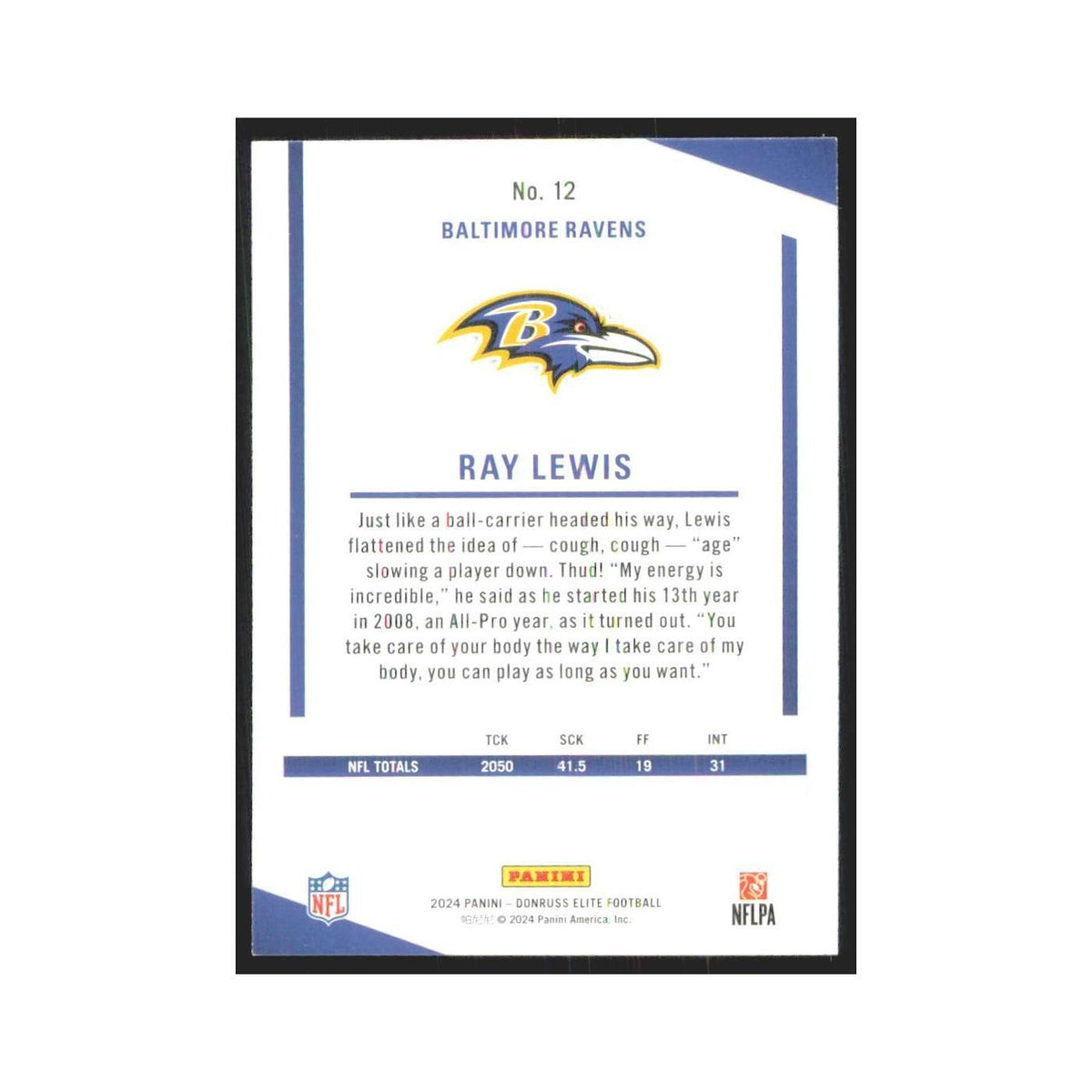 2024 Donruss Elite Ray Lewis Ravens #12