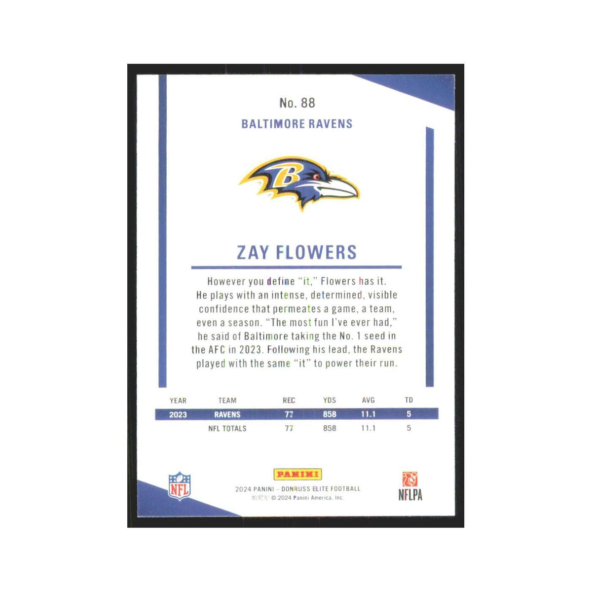 2024 Donruss Elite Zay Flowers Ravens #88