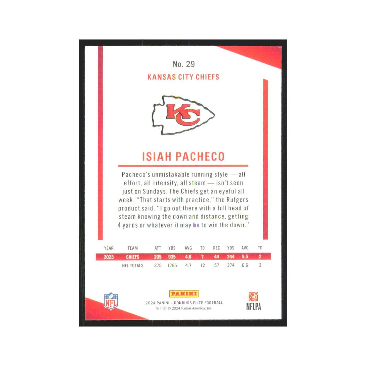 2024 Donruss Elite Isiah Pacheco Chiefs #29