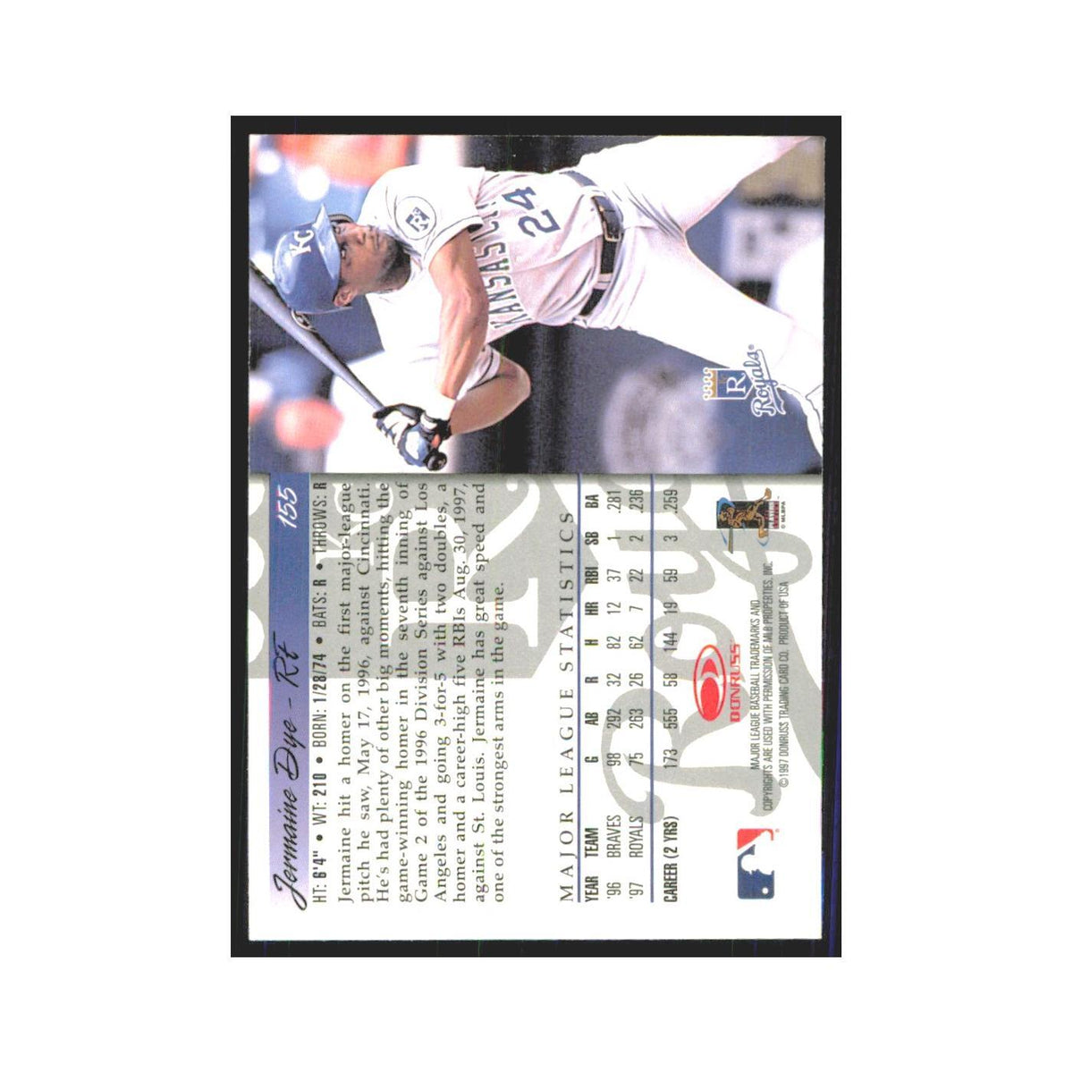 1998 Donruss Jermaine Dye Royals #155