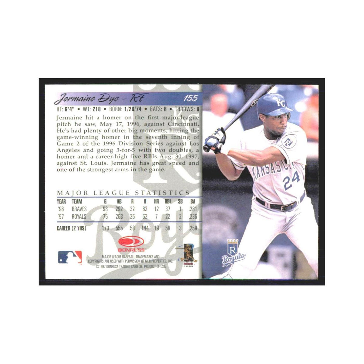 1998 Donruss Jermaine Dye Royals #155