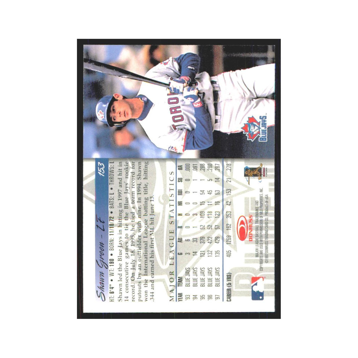 1998 Donruss Shawn Green Blue Jays #153