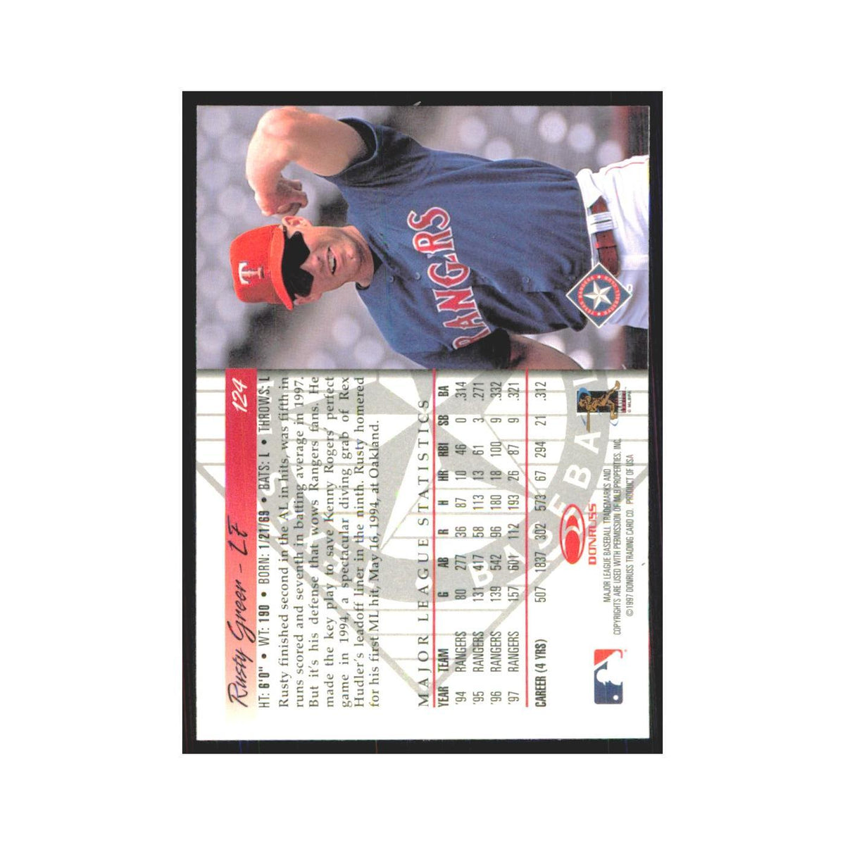 1998 Donruss Rusty Greer Rangers #124