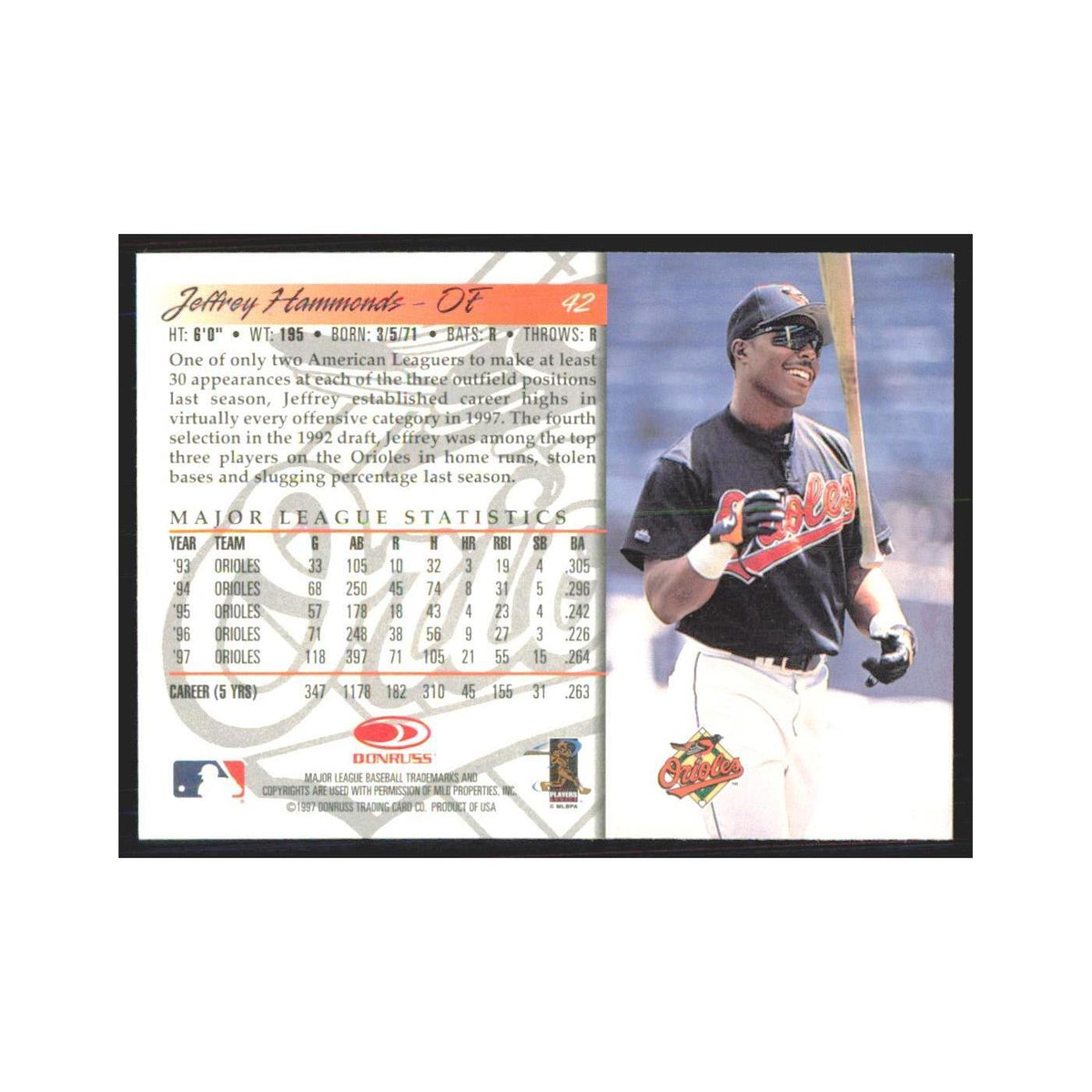 1998 Donruss Jeffrey Hammonds Orioles #42