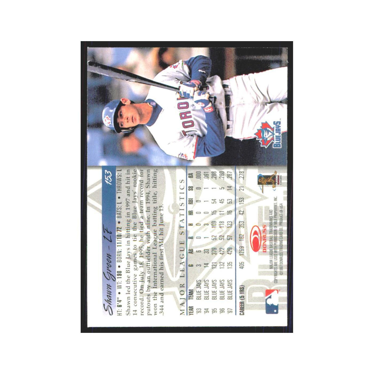 1998 Donruss Shawn Green Blue Jays #153