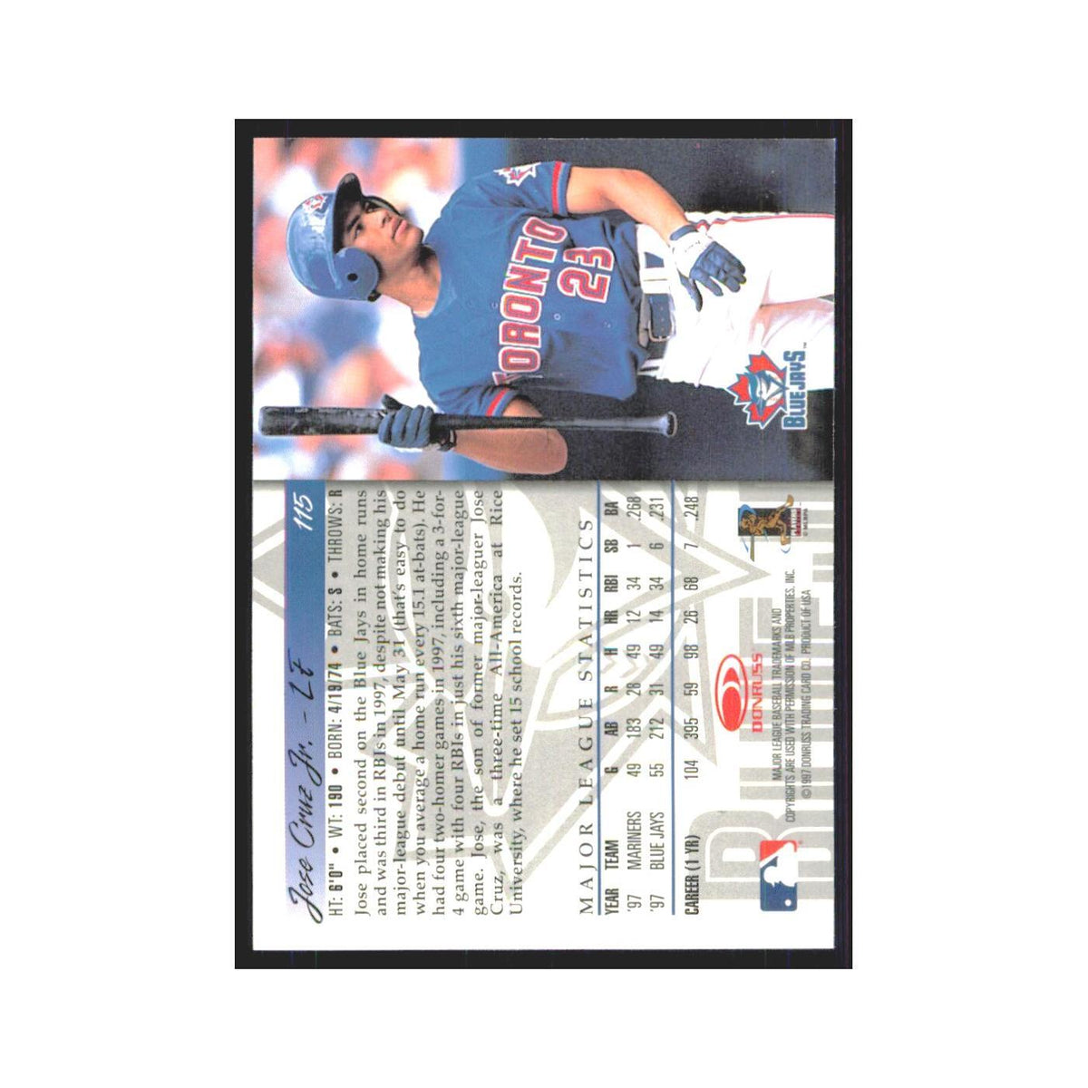 1998 Donruss Jose Cruz Jr. Blue Jays #115