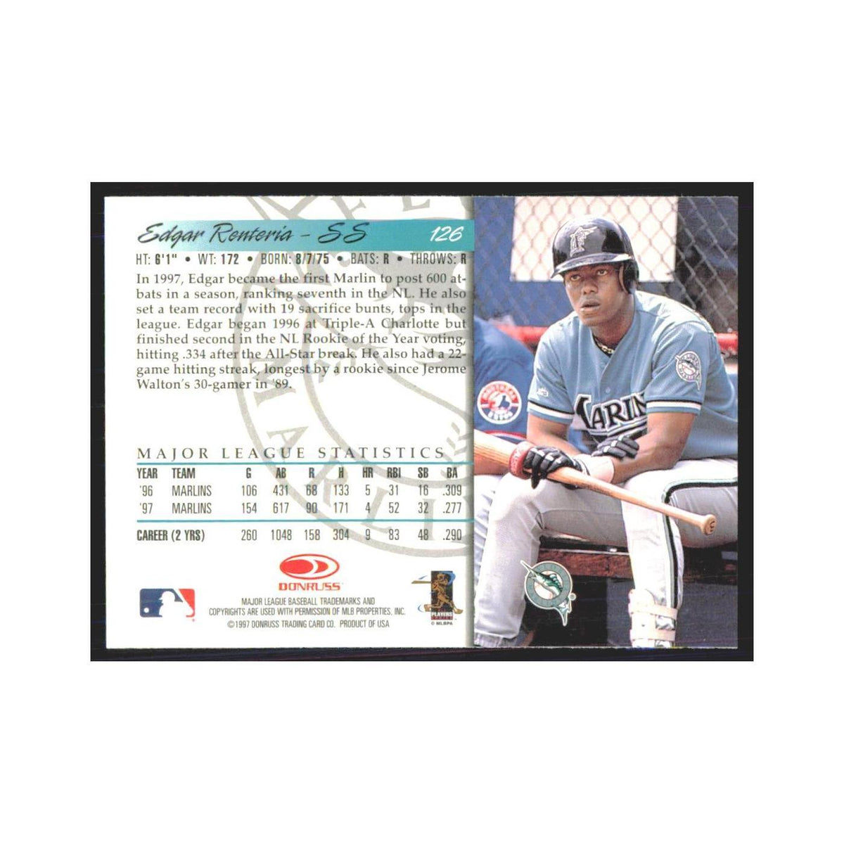 1998 Donruss Edgar Renteria Florida Marlins #126