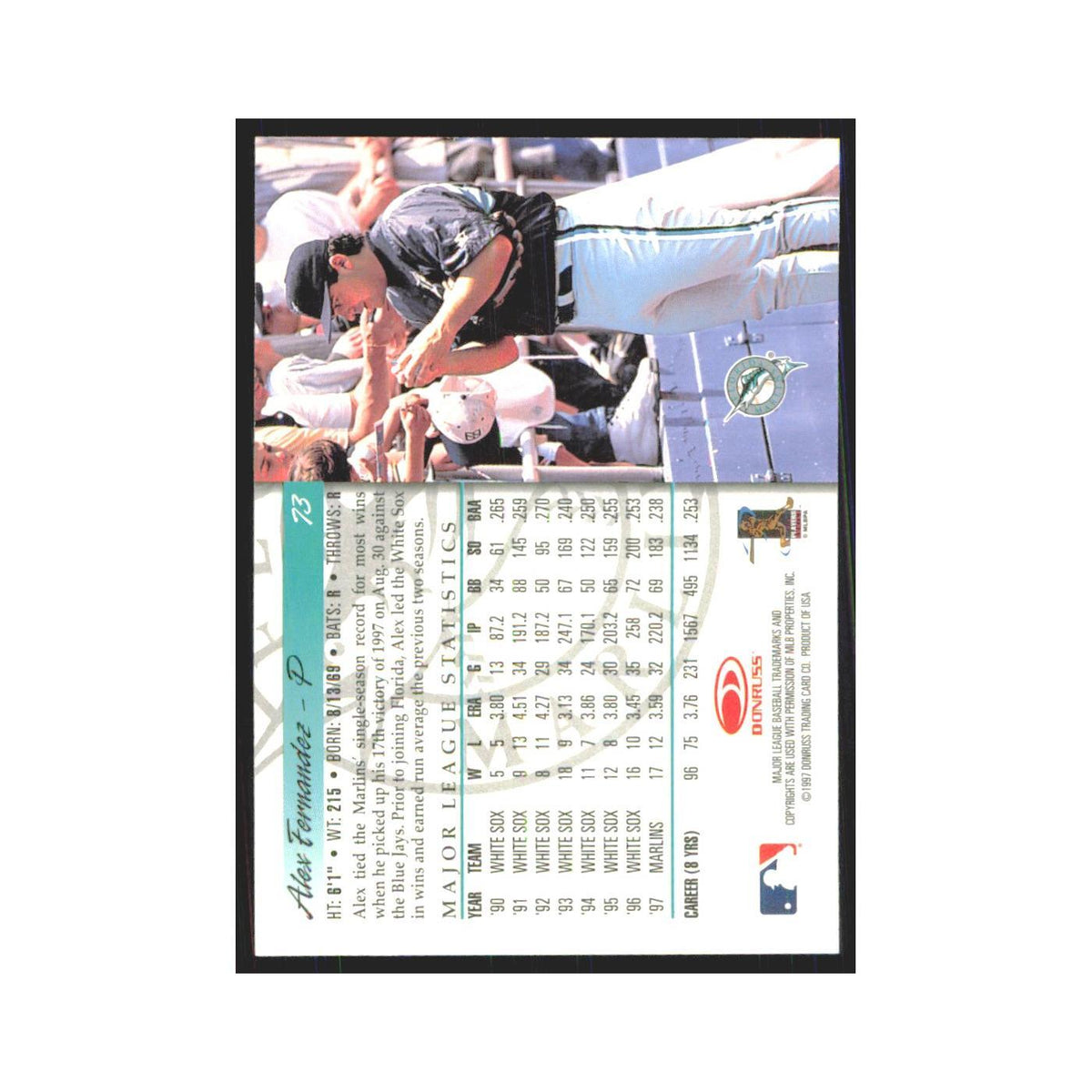 1998 Donruss Alex Fernandez Florida Marlins #73