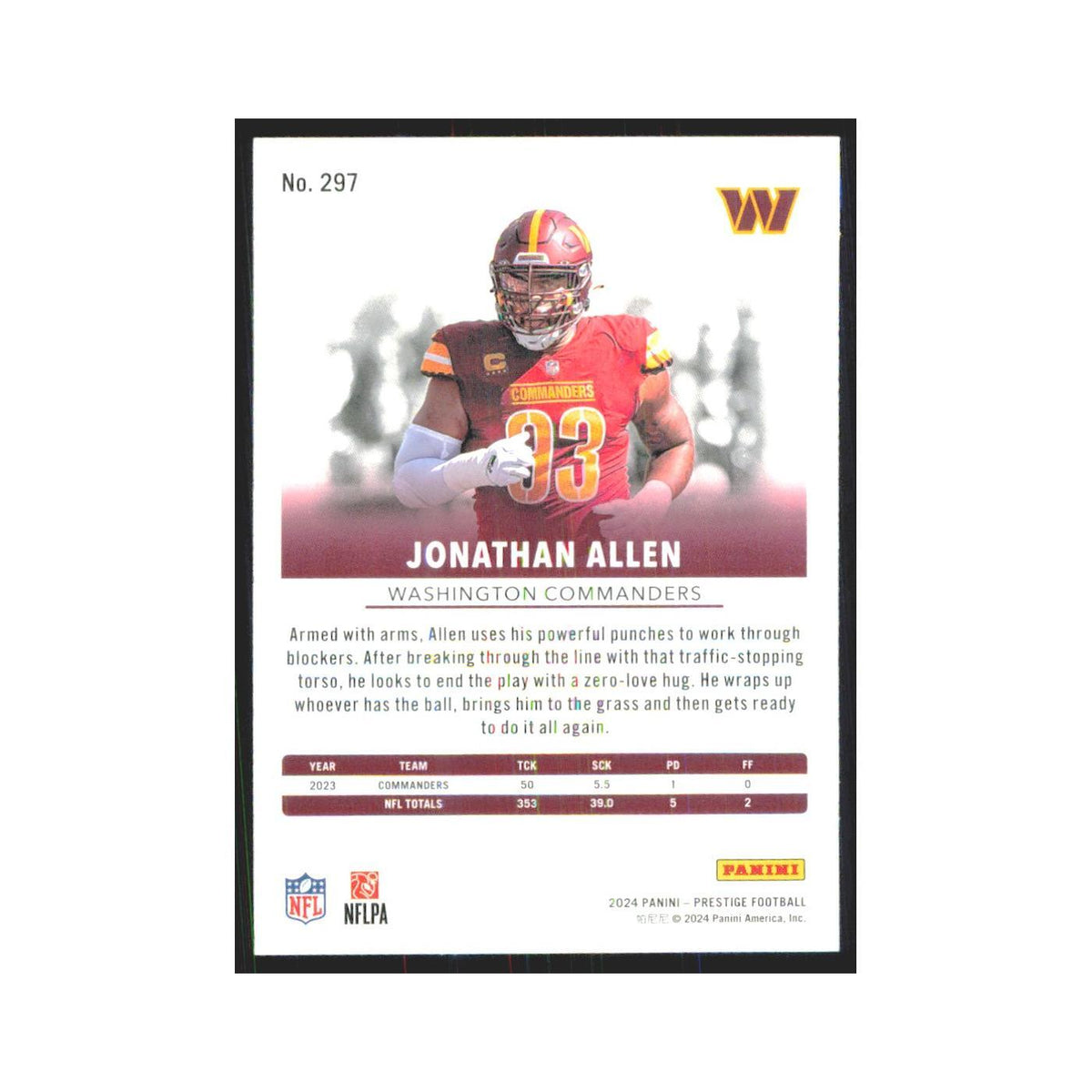 2024 Panini Prestige Jonathan Allen Commanders #297