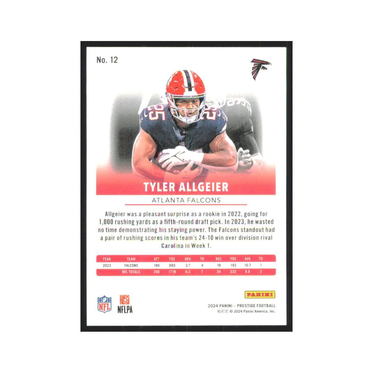 2024 Panini Prestige Tyler Allgeier 457/599 Atlanto Atlanta Falcons #12