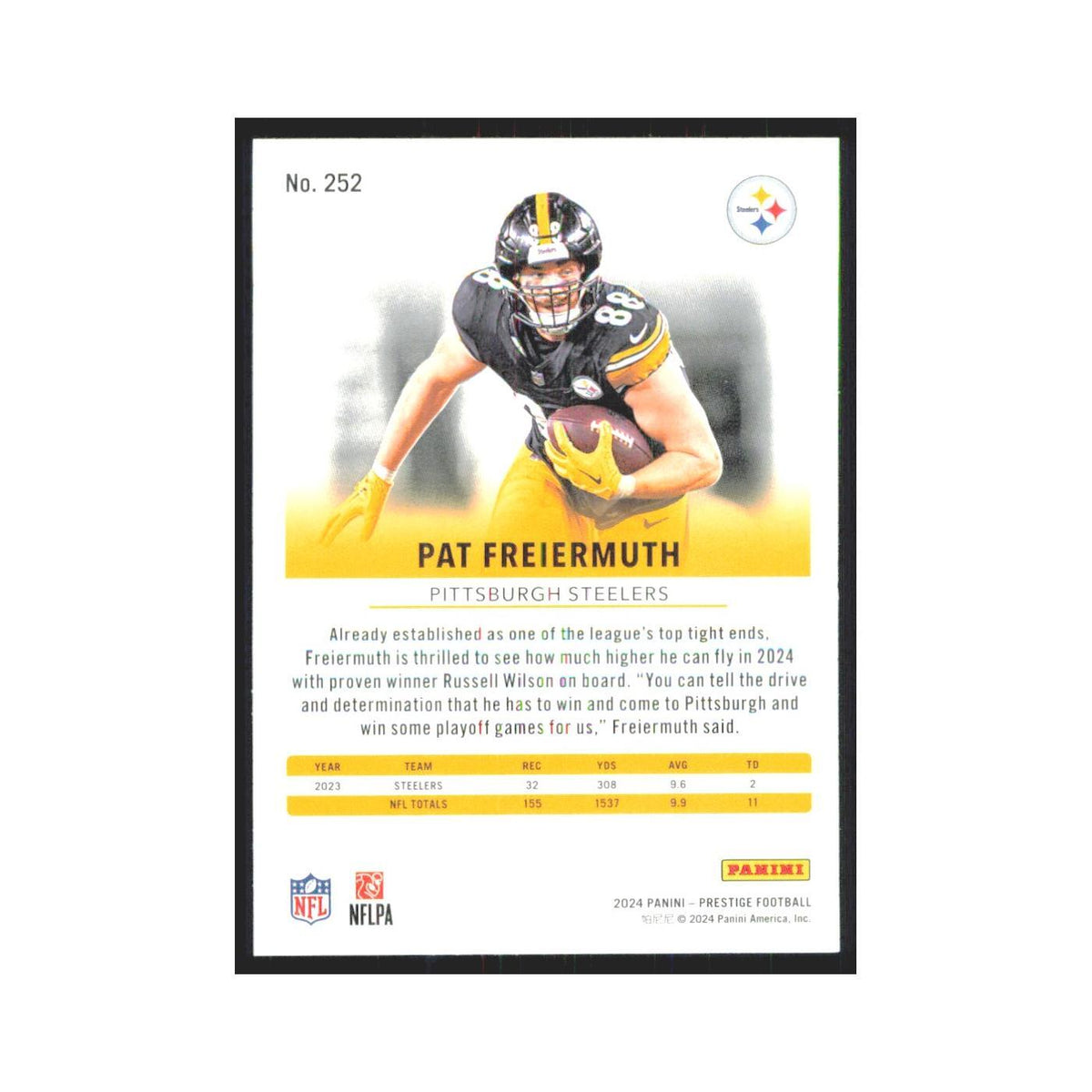 2024 Panini Prestige Pat Freiermuth Steelers #252