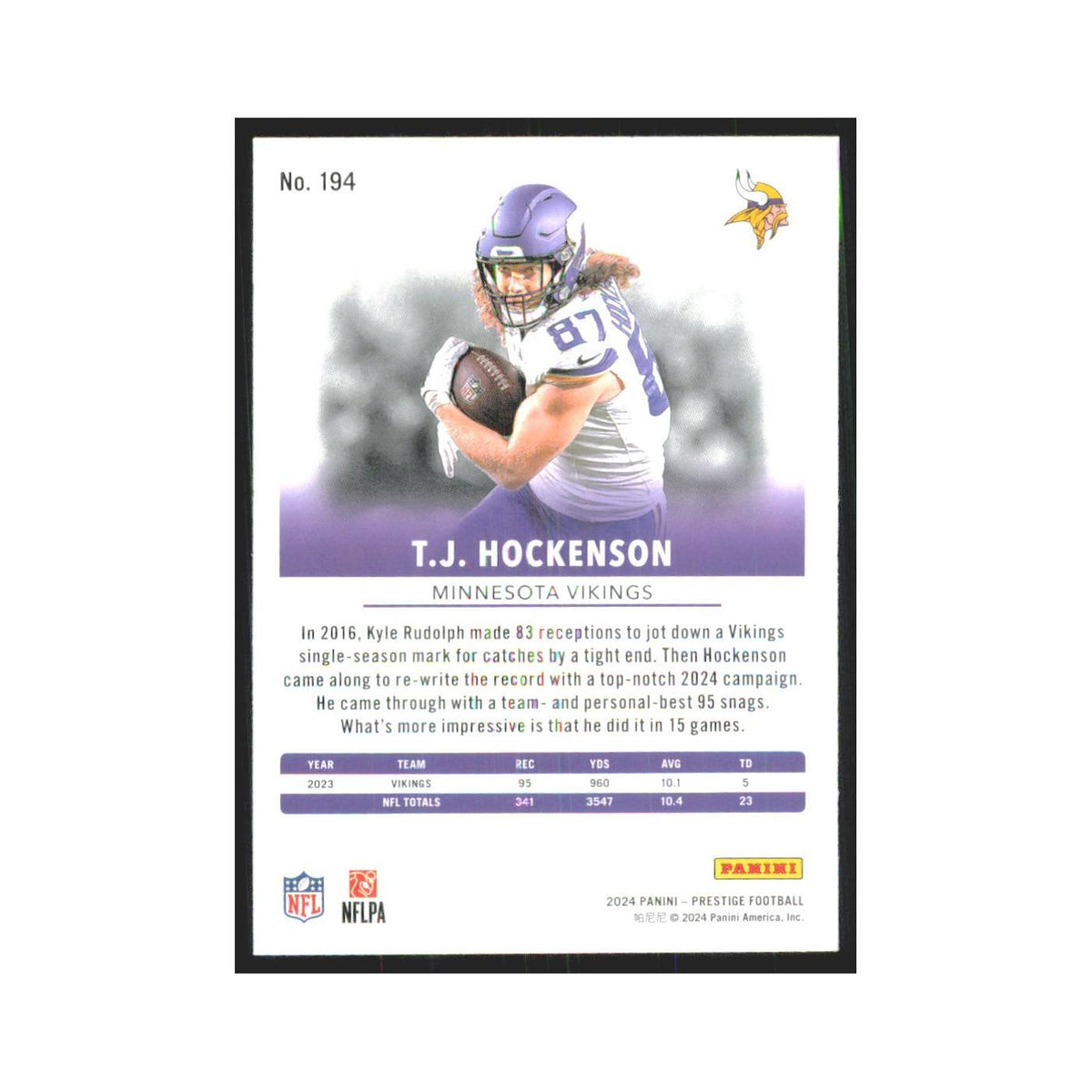 2024 Panini Prestige T.J. Hockenson Vikings #194