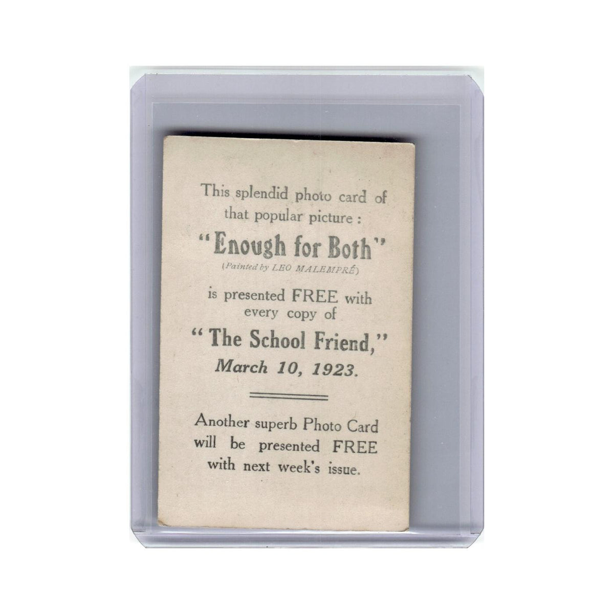 Enough for Both 1923 The School Friend Photo Card EX