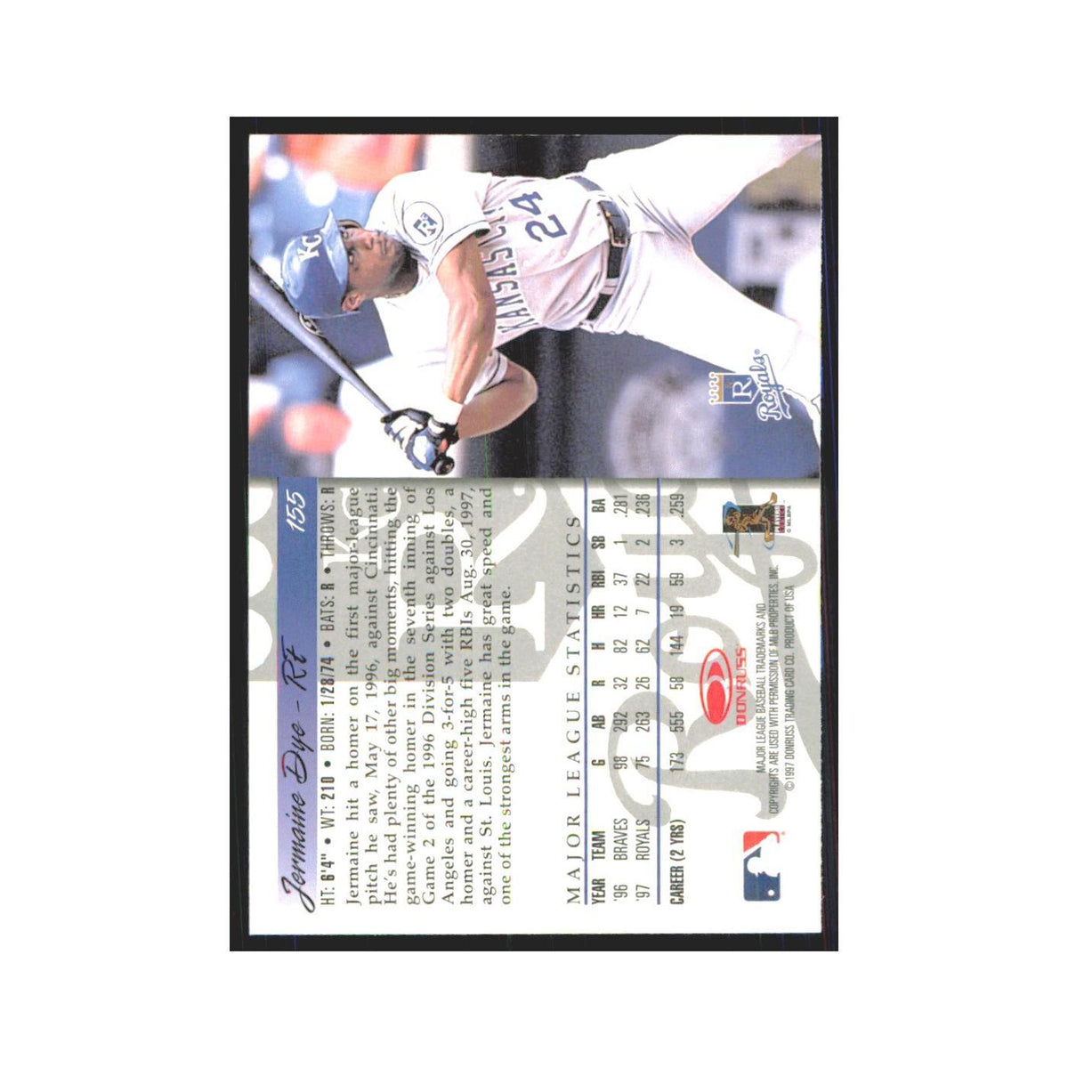 1998 Donruss Jermaine Dye Royals #155