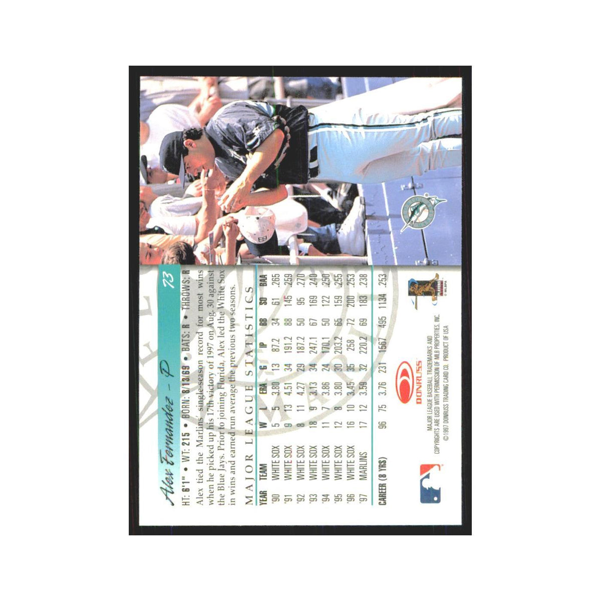 1998 Donruss Alex Fernandez Florida Marlins #73