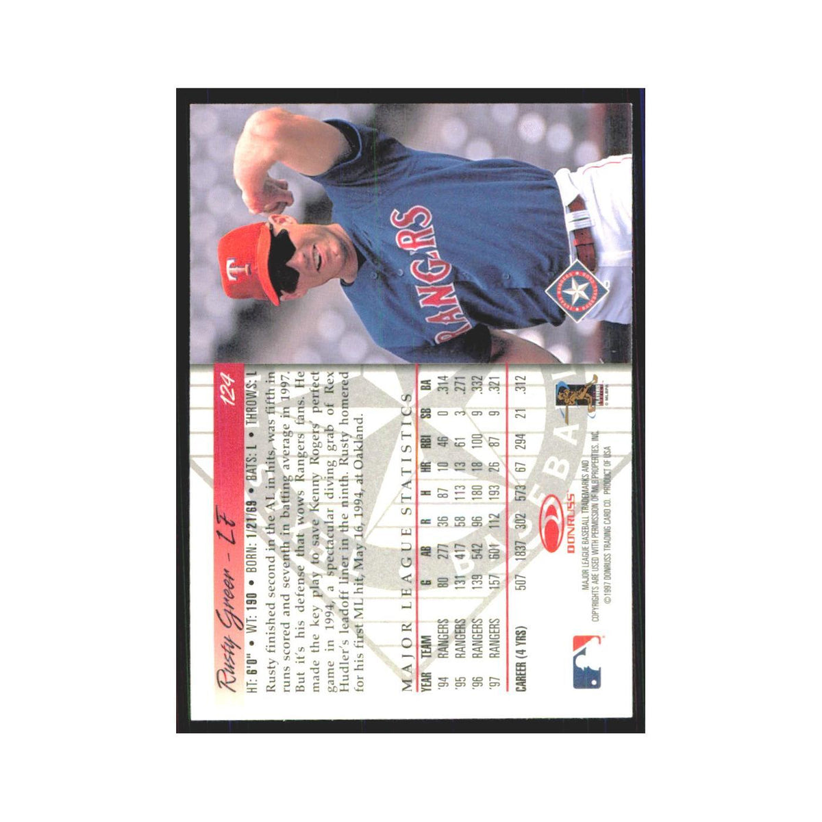 1998 Donruss Rusty Greer Rangers #124