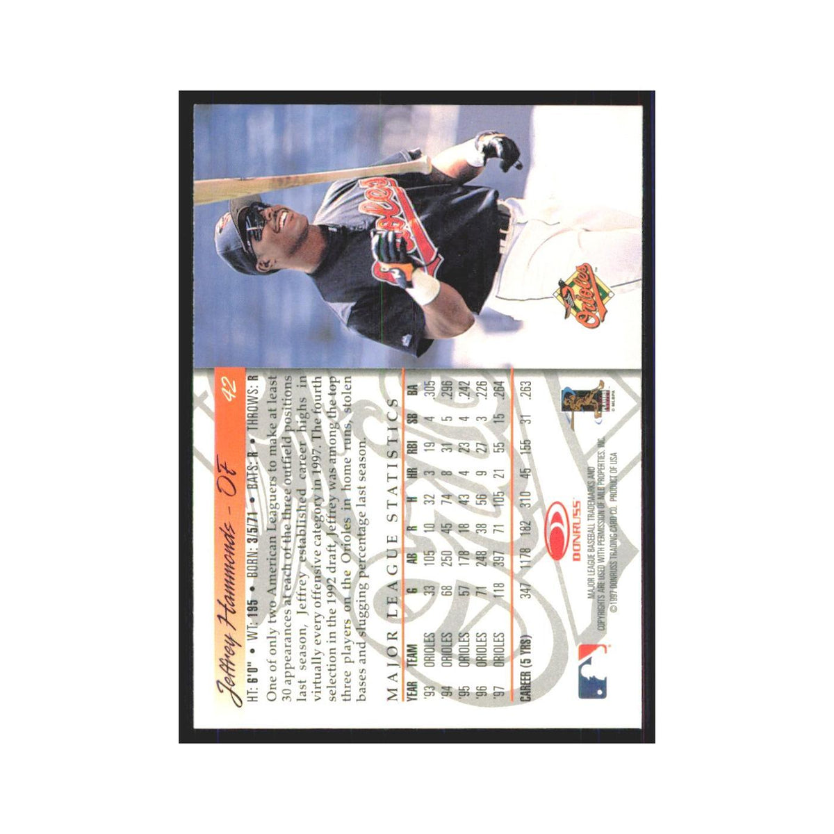 1998 Donruss Jeffrey Hammonds Orioles #42