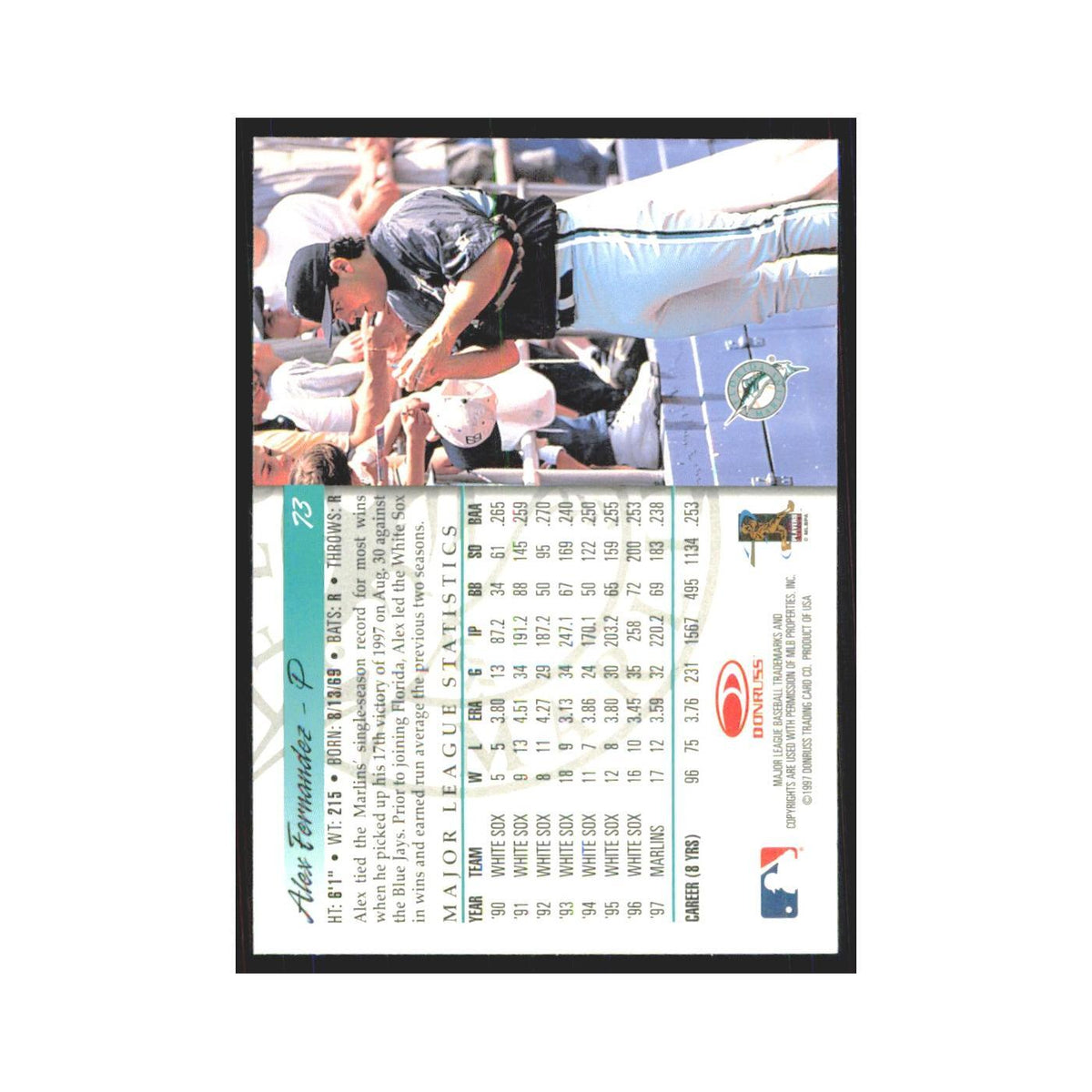 1998 Donruss Alex Fernandez Florida Marlins #73