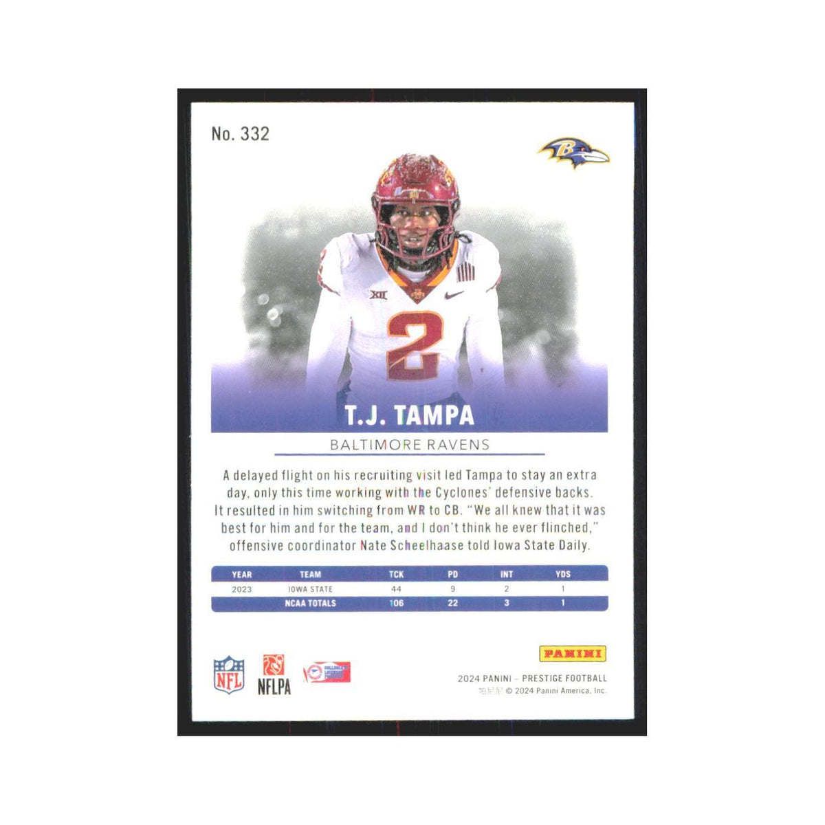 2024 Panini Prestige T.J. Tampa RC Ravens #332