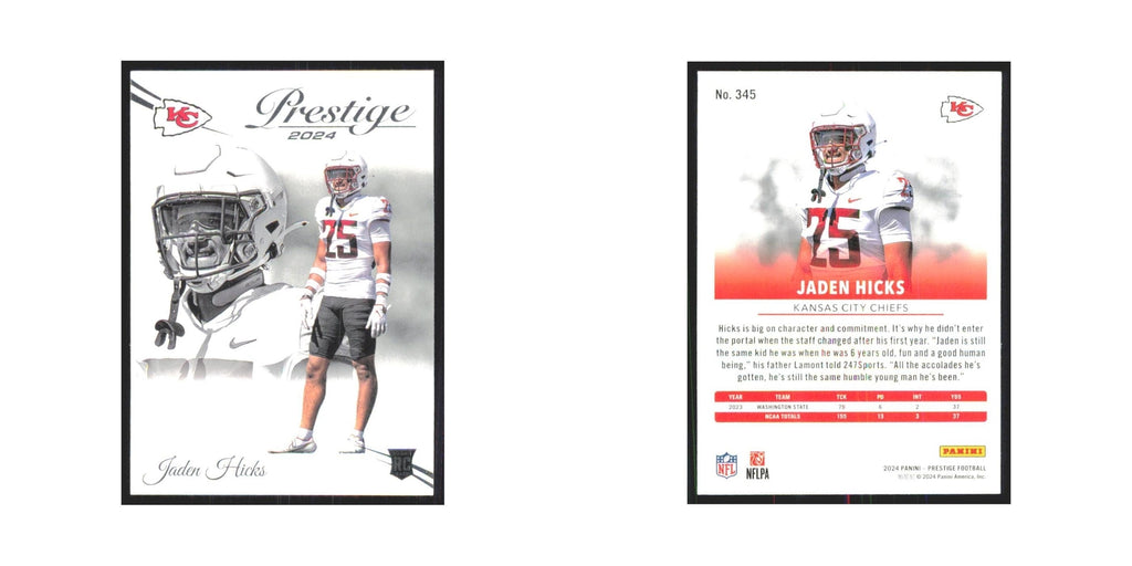 2024 Panini Prestige Jaden Hicks RC Chiefs #345
