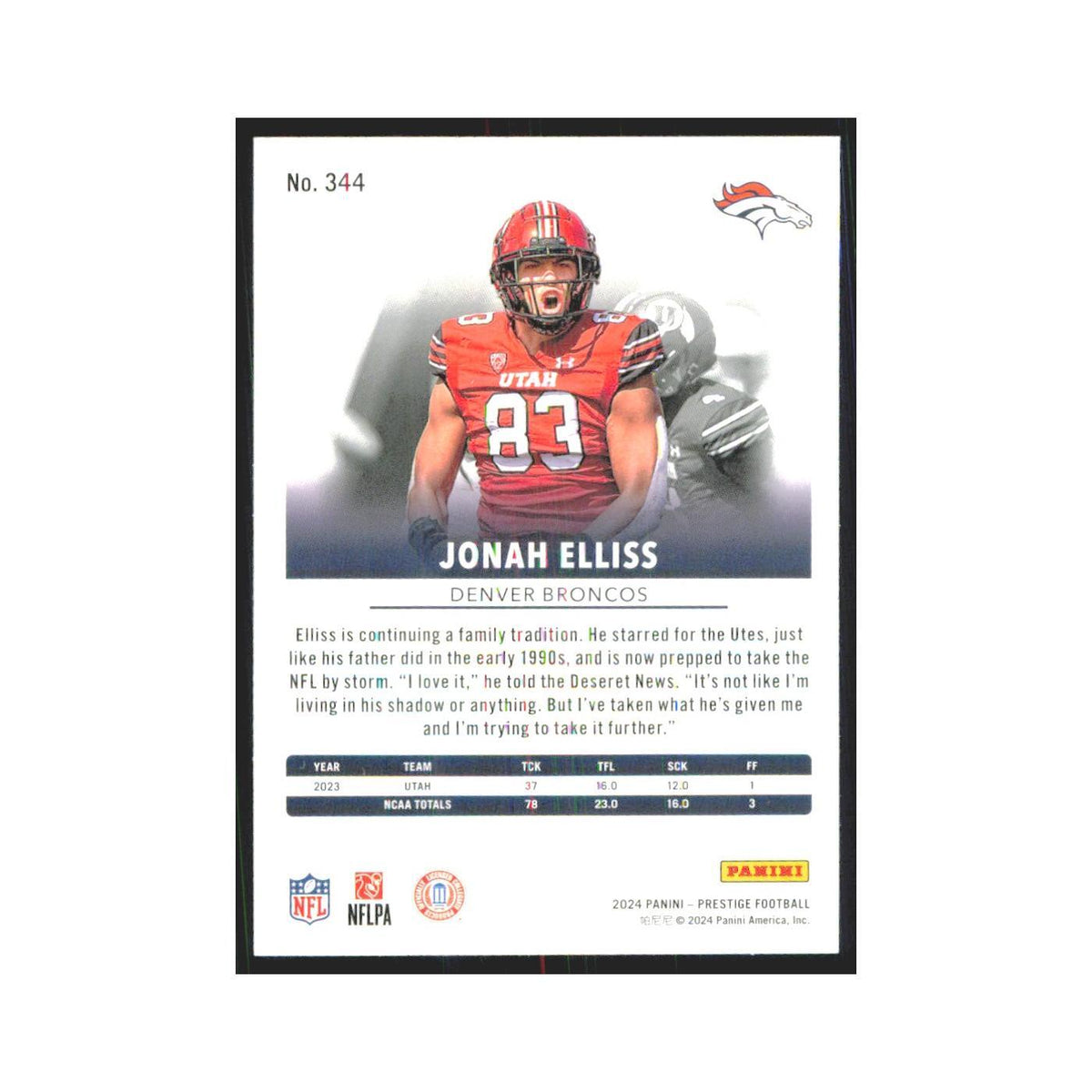 2024 Panini Prestige Jonah Elliss RC Broncos #344