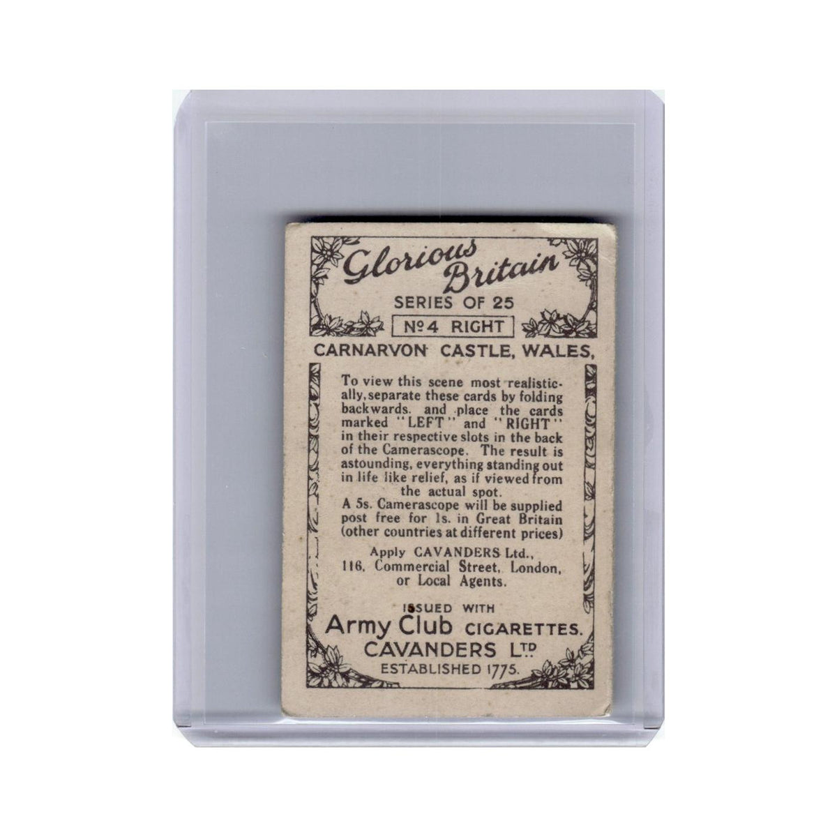 Carnarvon Castle Wales 1930 Cavanders Glorious Britain #4R EX