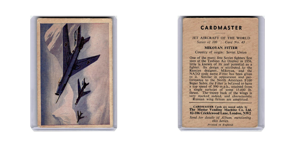 Mikoyan Fitter 1958 Cardmaster Jet Aircraft World #43 EX