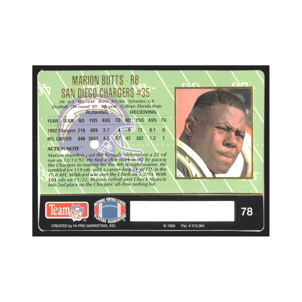 1993 Action Packed Marion Butts San Diego Chargers #78