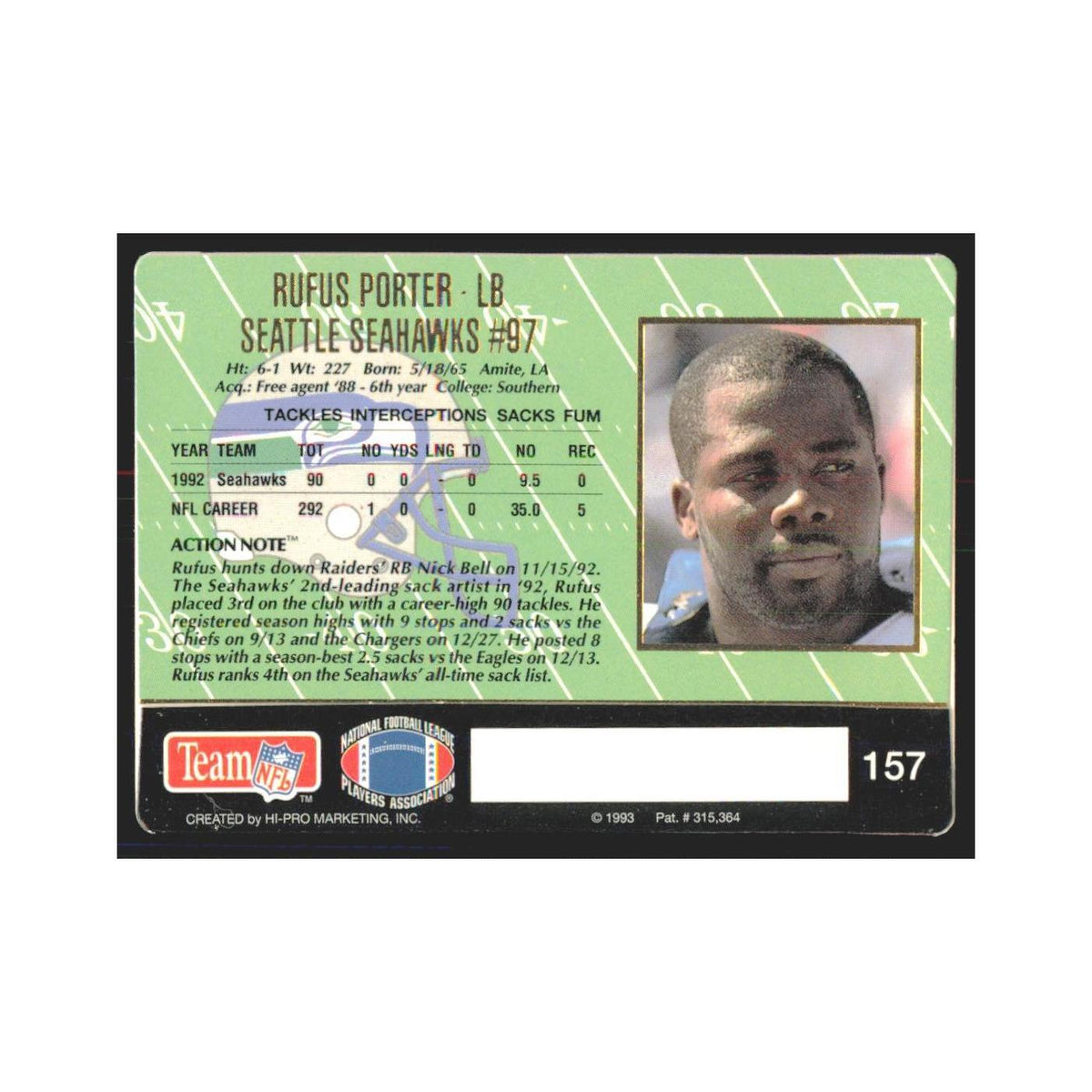 1993 Action Packed Rufus Porter Seahawks #157