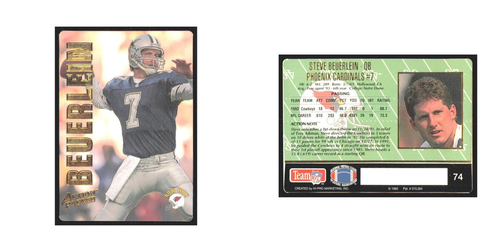 1993 Action Packed Steve Beuerlein Phoenix Cardinals #74