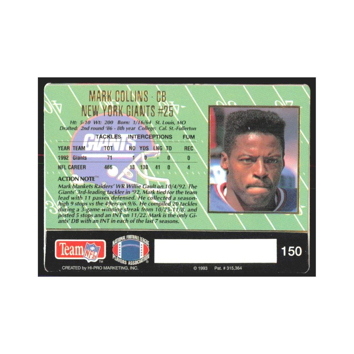 1993 Action Packed Mark Collins Giants #150