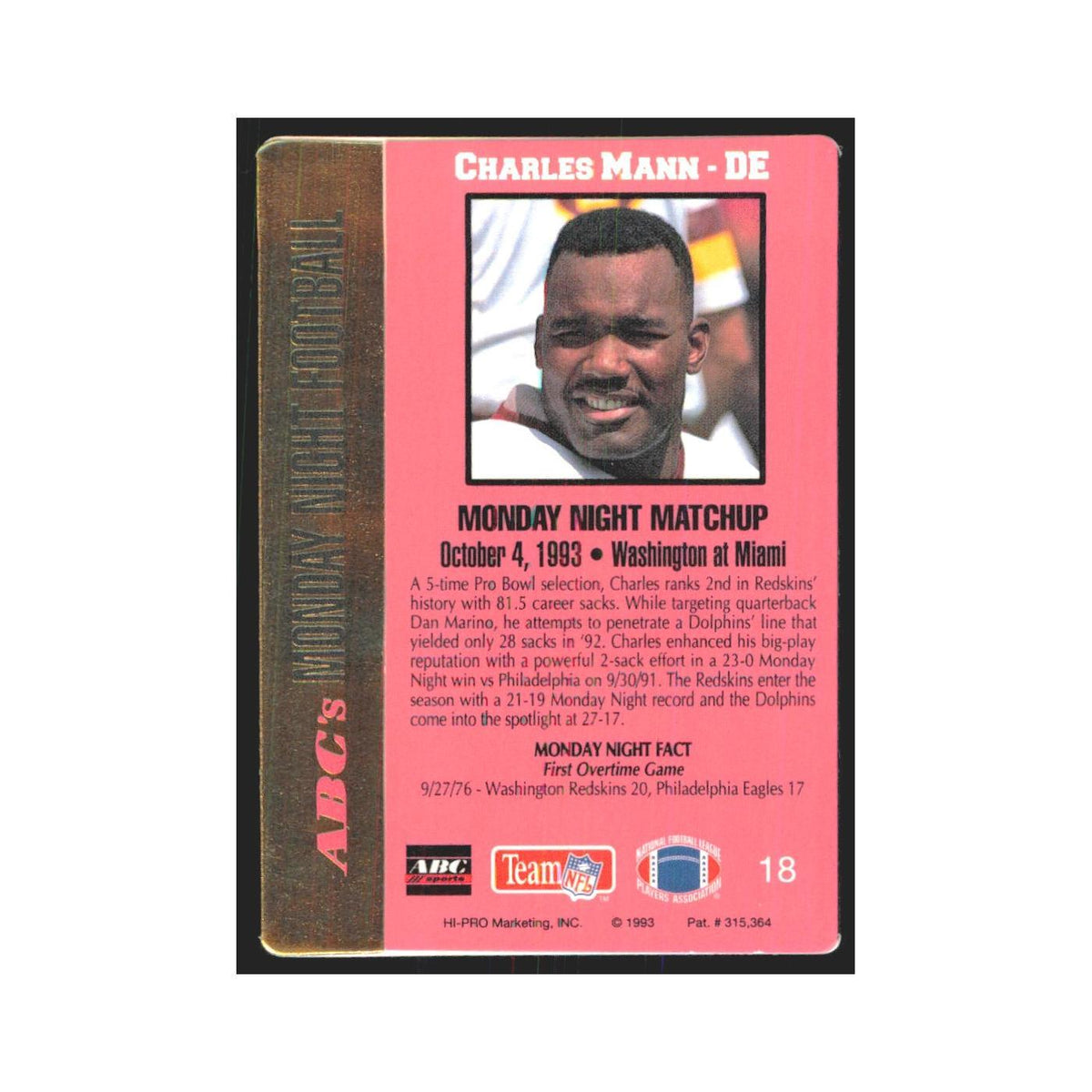 1993 Action Packed Charles Mann Redskins #18