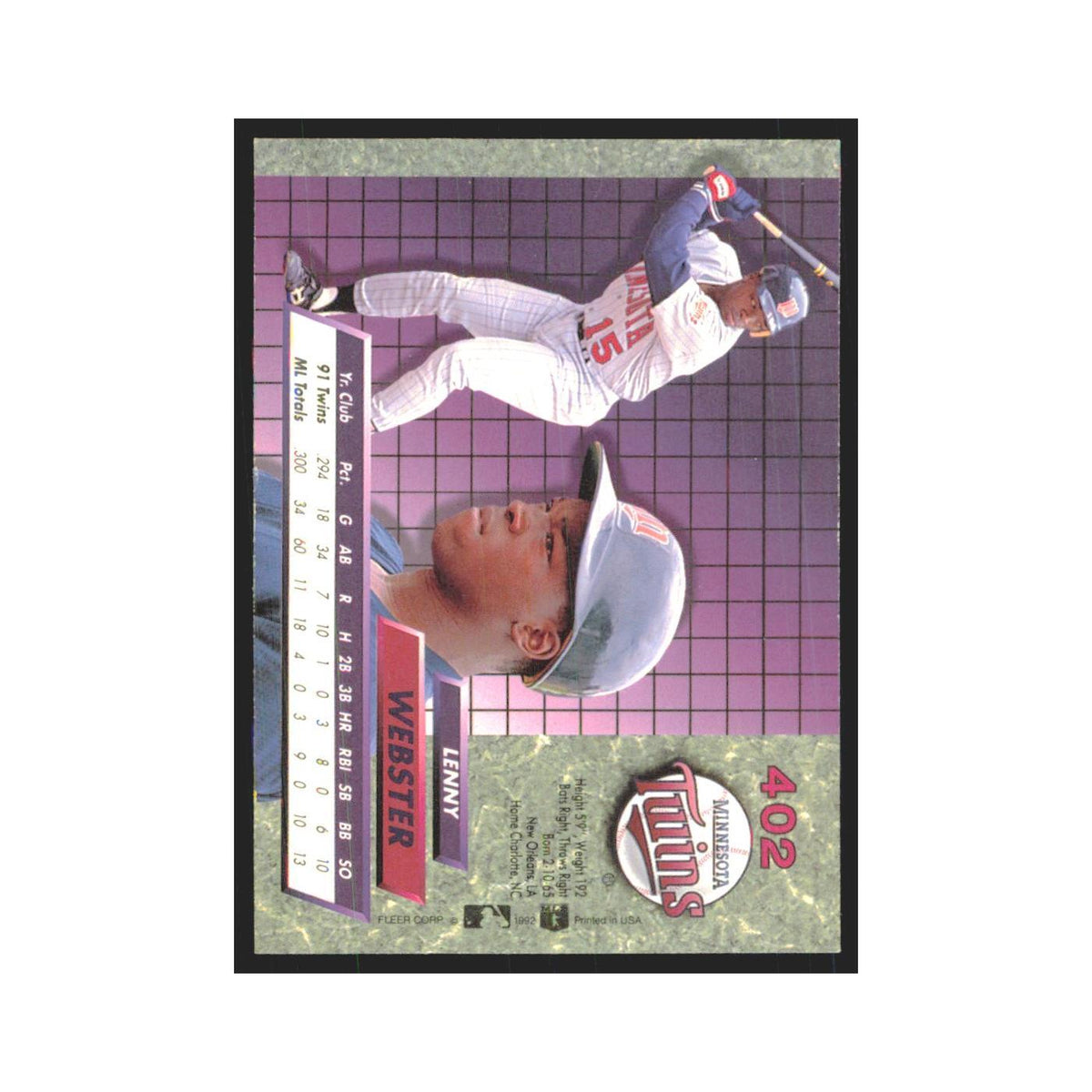 1992 Fleer Ultra Lenny Webster RC Twins #402
