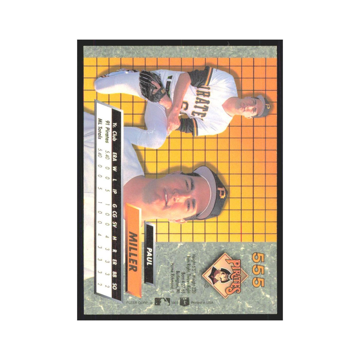 1992 Fleer Ultra Paul Miller RC Pirates #555