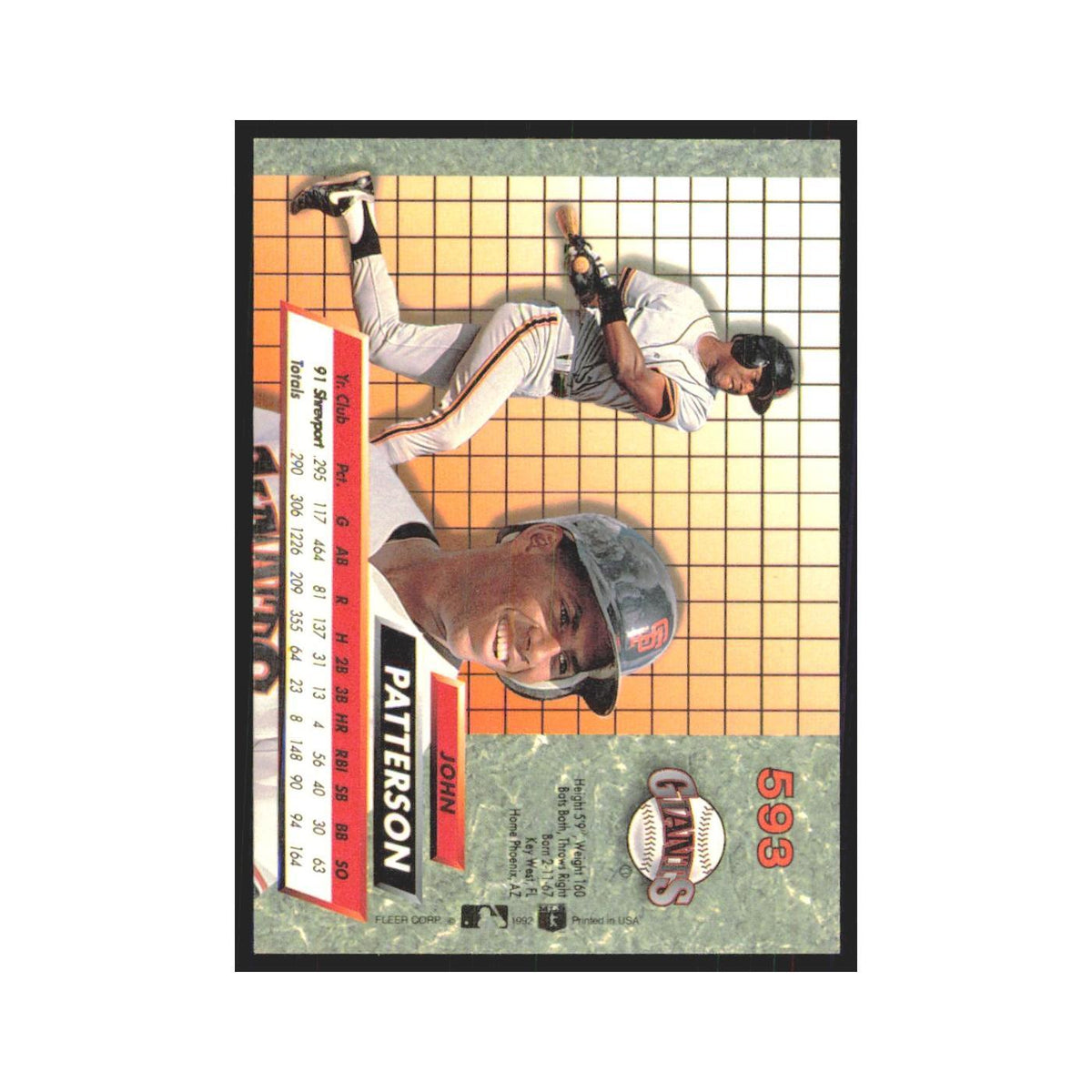 1992 Fleer Ultra John Patterson RC Giants #593